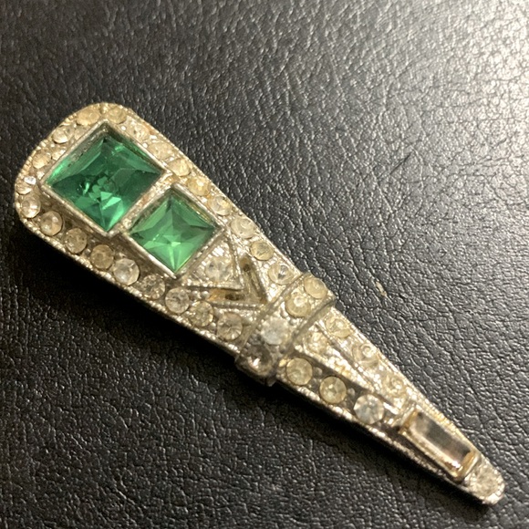 Antique Art Deco WMCA Dress Clip UV active Green stone - Picture 3 of 5